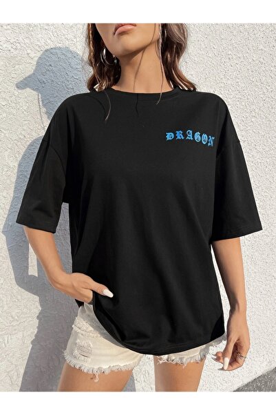 Machetta Καλοκαιρινό βαμβακερό μπλουζάκι με στάμπα μεγάλου μεγέθους Dragon μπροστά και πίσω