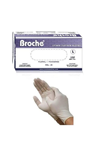 Broche قفازات فحص لاتكس بودرة (كبير) 100 قطعة