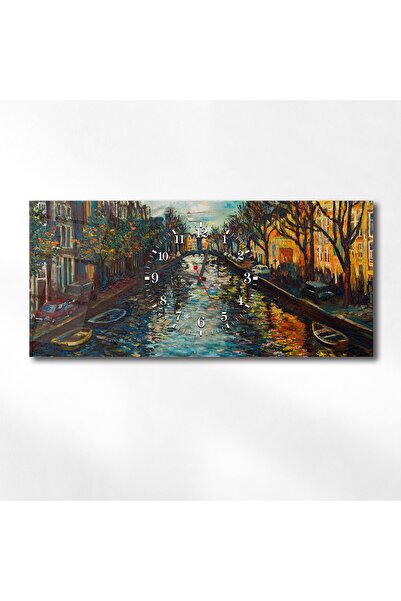 marpanya Yatay Ortadan Saatli Sanat ve Doğa Temalı Cam Tablo 030