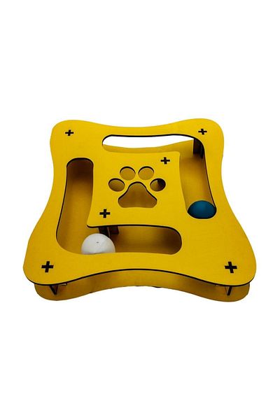 EMSE Yellow Colored 2 Balls Square Wooden Cat Toy