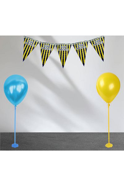Happyland Single Leg Yellow Blue Balloon Stand Balloon Stand and Happy Birthday Pennant