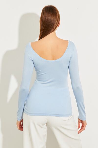 modavingo Kadın Bebe Mavi Prenses Yaka Uzun Kol Badi