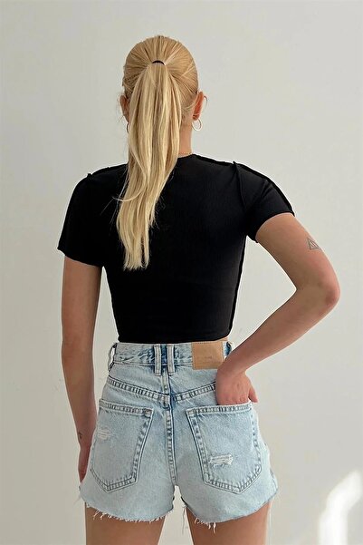 Ortaya Çık Μπλούζα Dusty Rose Crop με ραβδώσεις - Λεπτομέρεια πίσω ραφής