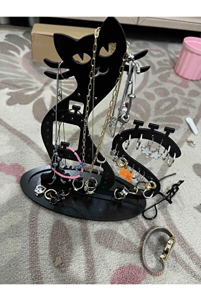 AVMmarketim Takı Standı Kedi Figürlü Takı Küpe Standı Ahşap Takı Kutusu