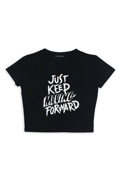 Gofeel Just Keep Moving Forward Patterned Black Color Harajuku Women's Crop Blouse T-Shirt