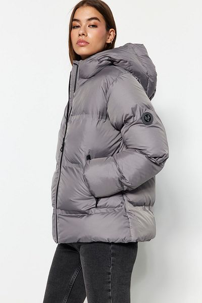 Trendyol Collection Šedá prémiová vodotěsná bunda s kapucí s kapucí TWOAW24MO00084