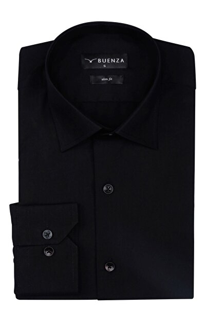 Buenza Düz Renk Dar Kesim Yeni Erkek Gömlek-siyah