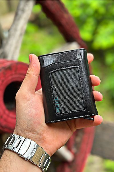 debbah Men's Genuine Leather Black Wallet Retro Napa Real Leather Wallet with Card Mechanism