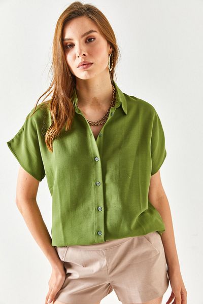 Olalook Dámská khaki bat oversize plátěná košile GML-19001109