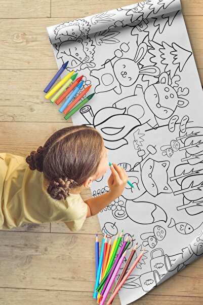 Enjoymydesign Kamp Temalı Boyama Kağıdı 2.5 Metre Rulo - Bebek ve Çocuk için Eğitici Aktivite Kağıdı