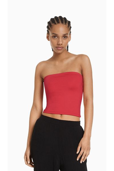 Laluvia Red Strapless Crop Blouse