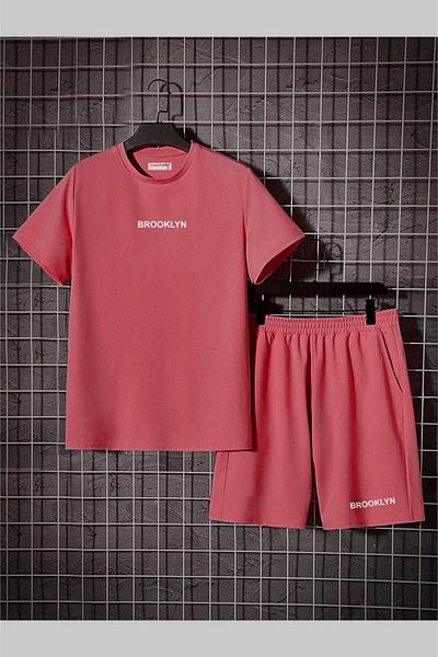 Keywest Plus Size Men's Brooklyn Printed Summer Shorts T-Shirt Set