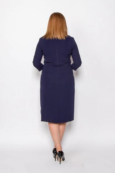 EZZE Women's Large Size Imported Embroidery Applique Embroidered Evening Dress 4205 Navy Blue