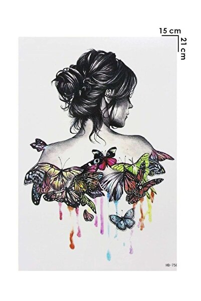 Barly Geçici Kadın Ve Kelebek Modelli Dövme Tattoo