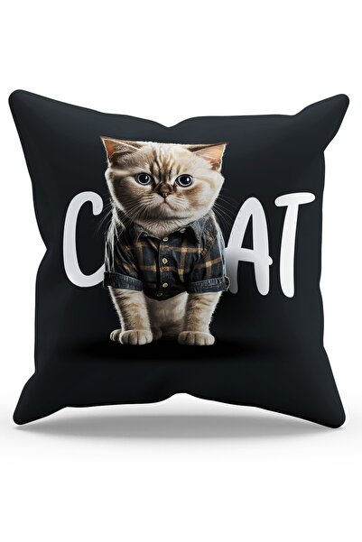 Moud's Double Sided Printed Black Cat Pattern Suede Throw Pillow Cover - PL774