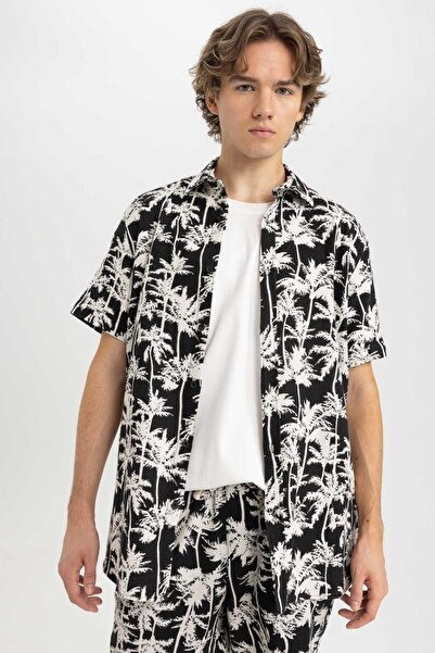 DeFacto Normál szabású, nyomott pamut rövid ujjú ing A8559ax23hs