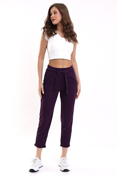 Winmoda34 Pantaloni morcovi de damă cu centură în talie