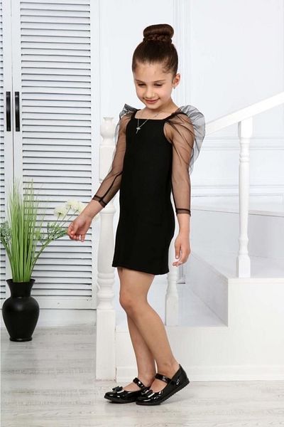 ARBİ kids Rochie neagră pentru fete cu mâneci lungi din tul
