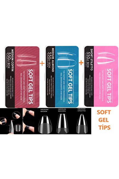 SİNKA Takma Tırnak Soft Gel Tips Stiletto+Balerin+Badem Jel Destekli 550 Box ...