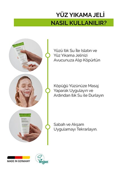 VITAYES Yüz Yıkama Jeli Akneye Yatkın Ciltler Için Yeşil Çay Özlü Derinlemesine Temizlik Avantajlı Üçlü Set