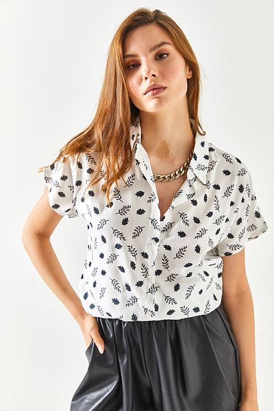 Olalook Women's Tulip Black Bat Patterned Woven Viscose Shirt GML-19001131