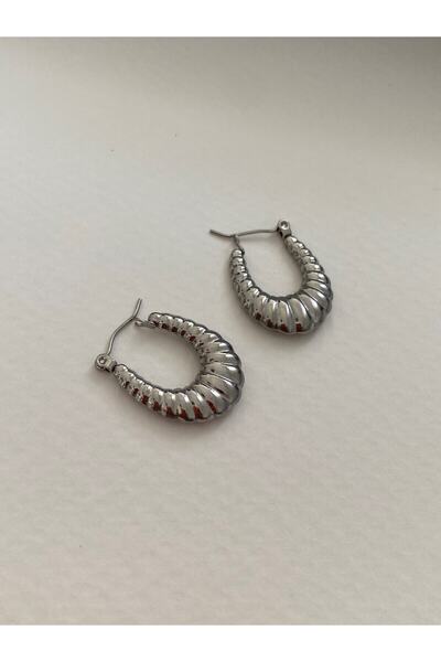 Owentis أقراط غلوريا موديل بلح البحر البيضاوي العتيق من الفولاذ الفضي - لا تش...