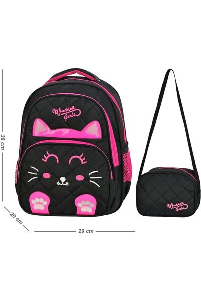 ŞEVRES Model de pisică matlasată Waddell - Rucsac și cutie de prânz pentru șc...