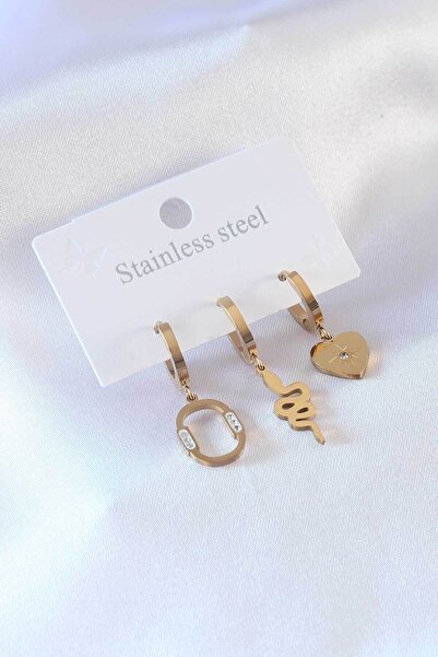 Clariss نموذج ثعبان فولاذي ذهبي اللون 316 لتر - أقراط نسائية بتفاصيل قلب وحجر...