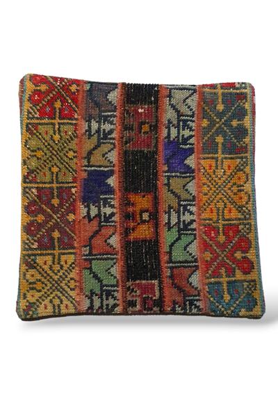 Ottoman Pouffe Art Deco Bohem Eskitme Özel Seri Halı El Dokuması Vintage Kırlent Minder 40x40cm (0234)