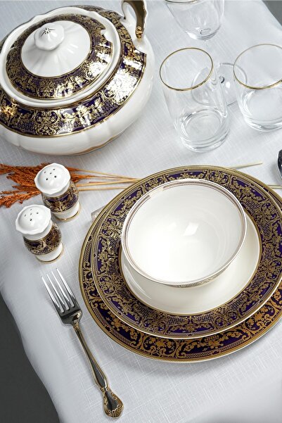 Camilla Selis 61 Parça 12 Kişilik 24k Kabartmalı Altın Yemek Takımı