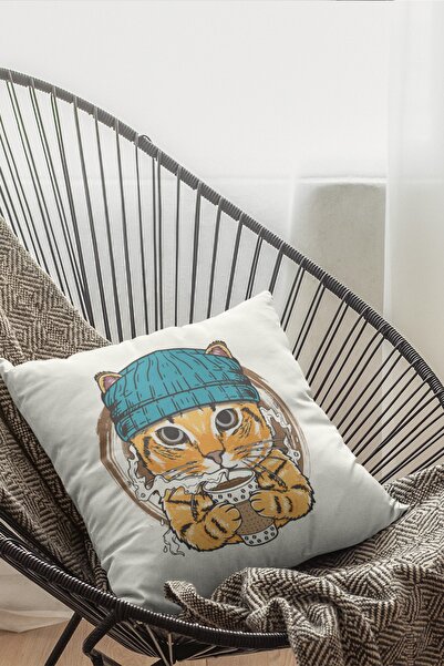 Moud's Двосторонній чохол для подушки із замші з синім котиком - PL786