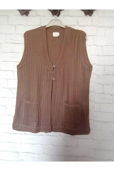 anne moda ankara Openwork, steel knitted, 30% wool, 70% acrylic V-neck 3 buttons, seasonal, 2 pockets, short vest