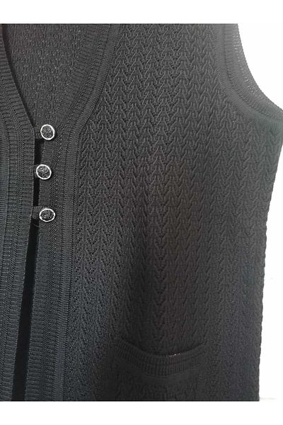 anne moda ankara Openwork, steel knitted, 30% wool, 70% acrylic V-neck 3 buttons, seasonal, 2 pockets, short vest