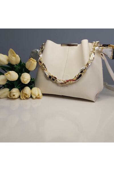 BERA FASHİON حقيبة جلدية نسائية مع وشاح وسلسلة إكسسوارات