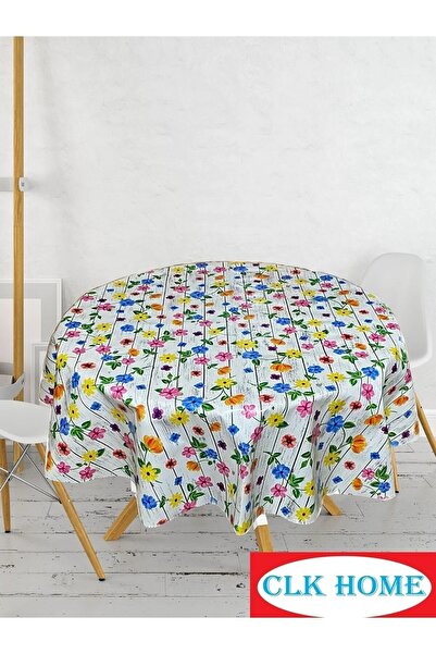 CLK Home مفرش طاولة دائري من القماش الزيتي مبطن من مادة PVC قابل للمسح