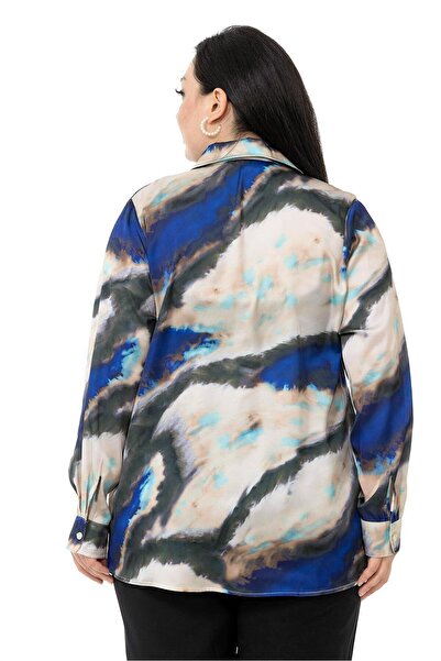 DISENTIS MODEST Сорочка великого розміру з батиковим візерунком, сатейн, темно-синя