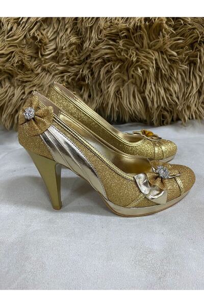 Desire Kadın Simli Fiyonklu Önden Platform 9cm Topuklu Klasik Ayakkabı