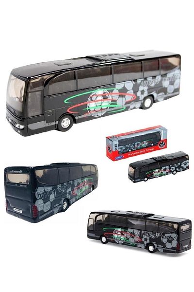 set dizayn Mercedes Benz Travego Bus Diecast Metal Original Team Bus Door Opens Black