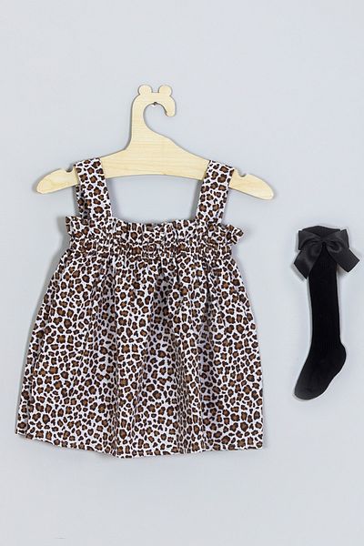 ADABEBEK Strappy Leopard Dress Knee-Length Bow Socks Set 007