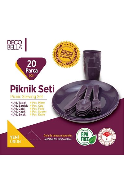 devigo Pink 4-Person 20 Piece Picnic Set Durable Special Design with 4 Color Options