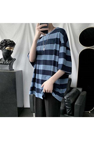 Touz Unisex Oversize T-shirt - Blunt Blunt Blue Black Striped