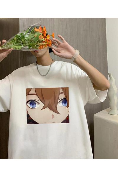 Touz Tricou supradimensionat unisex alb cu imprimeu Blunt Blunt Genshin Impact