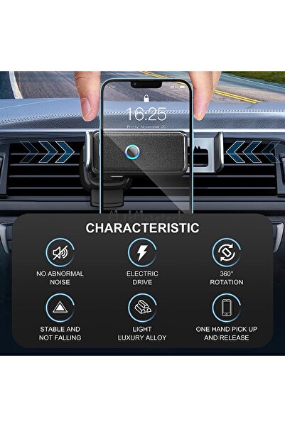 m.tk moveteck Otomatik Açılır Kapanır Sensörlü Araç içi Telefon Tutucu Havalandırma Değiştirilebilir Aparatlı 360