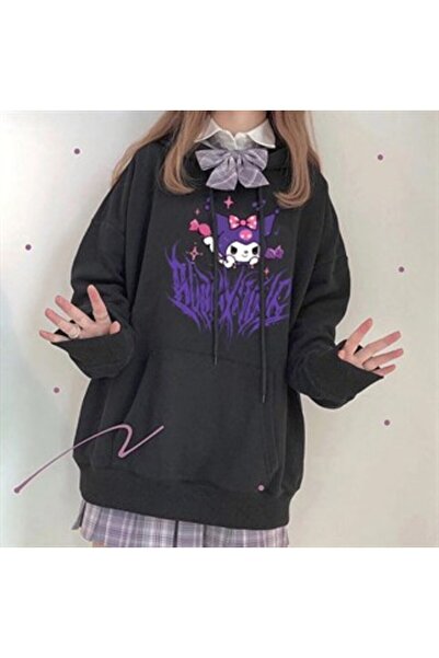Touz Küt Küt Touz Harujuku Gotik Kuromi Siyah Kapşonlu Sweetshirt