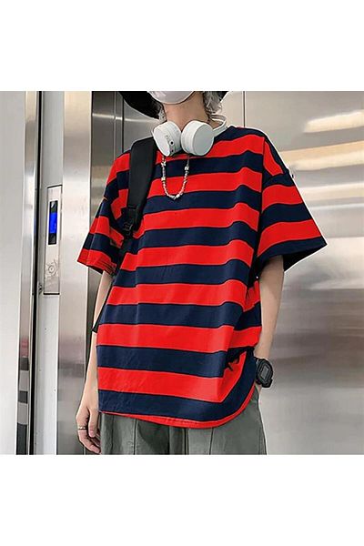 Touz Blunt Blunt Red Black Striped Unisex Oversize T-Shirt