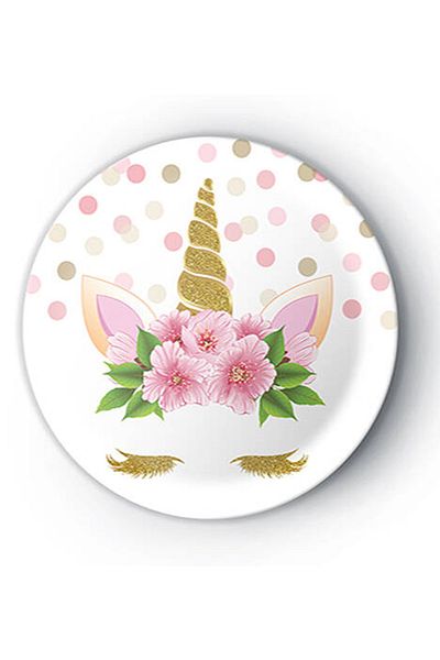 aşkın concept 8-Piece Cardboard Plate Floral Unicorn Party Decoration