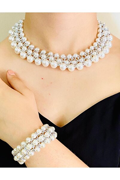 Bay hediye Kristal Taşlı Türk El Yapımı Gerdanlık Model Kolye ve Bilezik Set