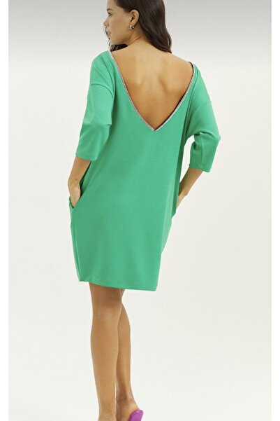 St boutique Sırtı Parlak Şeritli Cepli Elbise