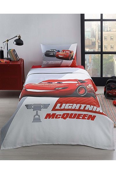 Özdilek Licensed Fitted Single Child Pique Set with Sheets - Cars Piston Cup Lightning Mcqueen