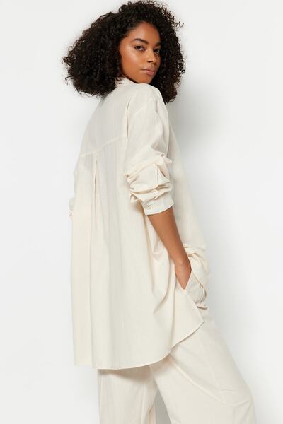 Trendyol Collection Ecru Pocket Oversize/Wide Fit Woven Shirt TWOAW24GO00125